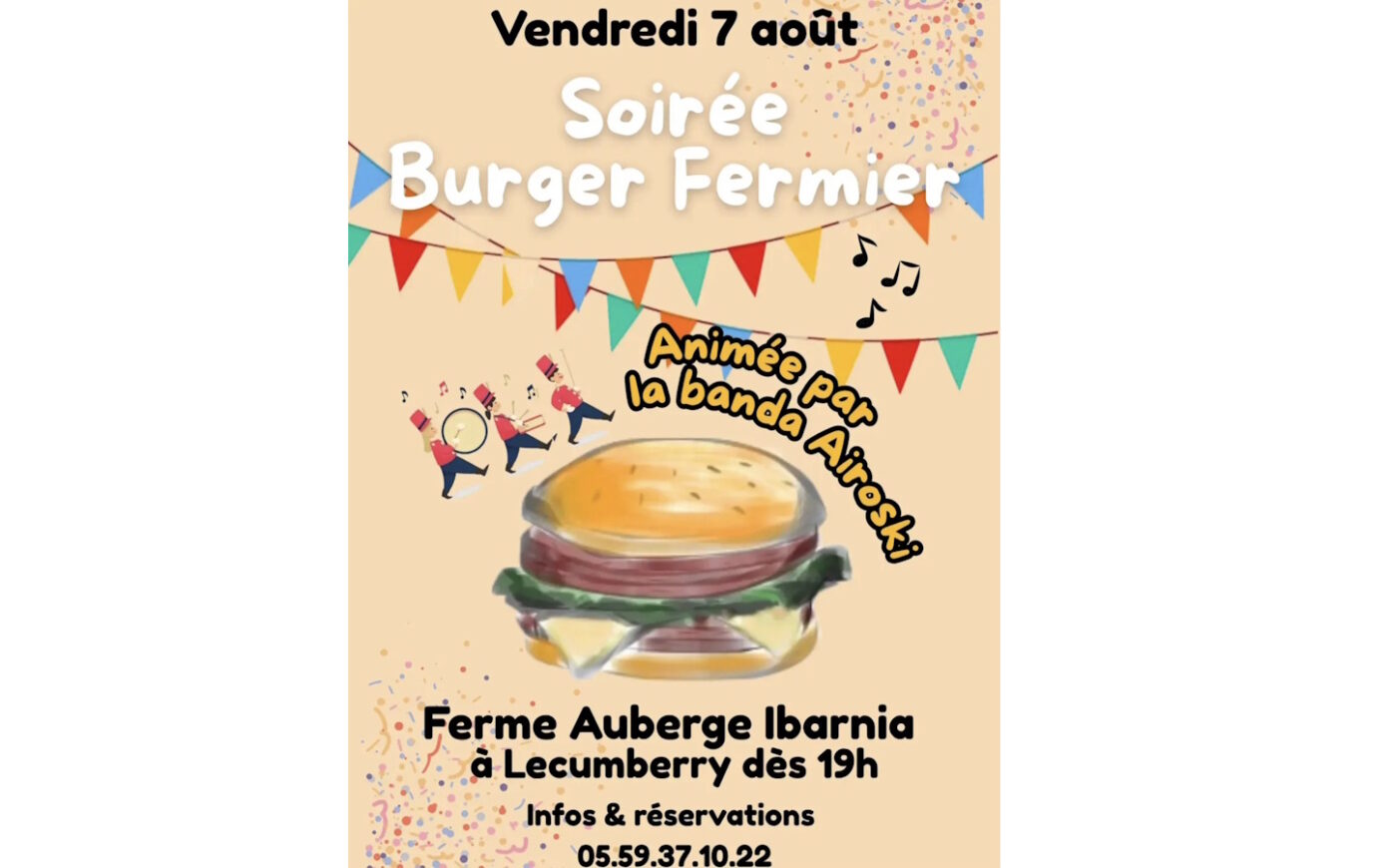 Soirée burger fermier animée à la ferme auberge Ibarnia  Lecumberry