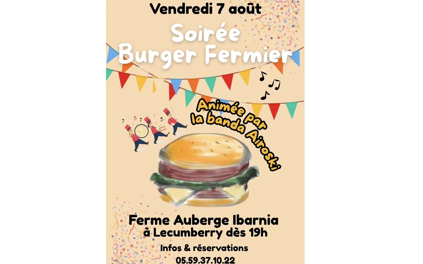 Soirée burger fermier animée à la ferme auberge Ibarnia Ferme auberge Ibarnia Lecumberry 2026-08-07