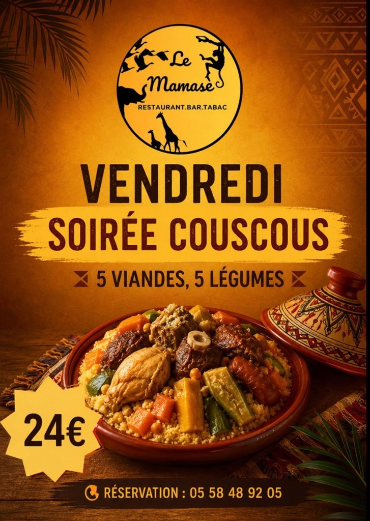 Soirée couscous Royal Restaurant Mamasè Messanges