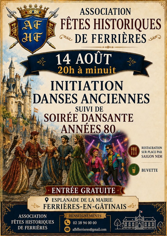 Soirée danses anciennes & soirée dansante années 80&prime;  Ferrières-en-Gâtinais