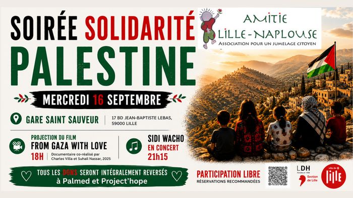 Soirée de solidarité avec la Palestine Gare saint Sauveur Lille
