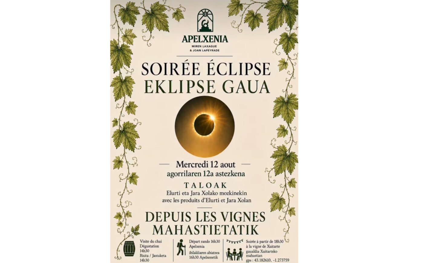 Soirée éclipse au domaine Apelxenia Ascarat