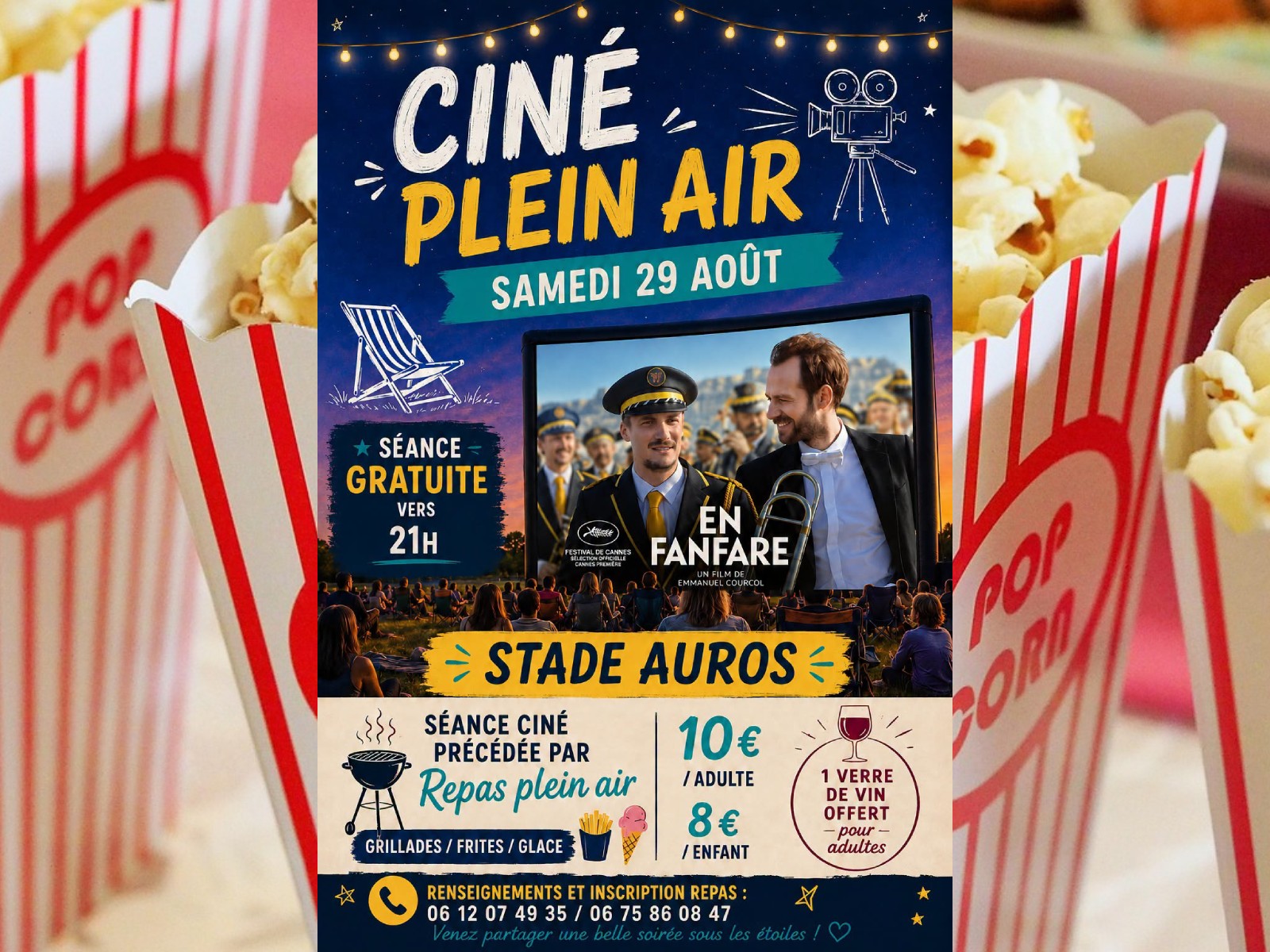 Soirée grillades et ciné plein air En fanfare Stade Auros 2026-08-29