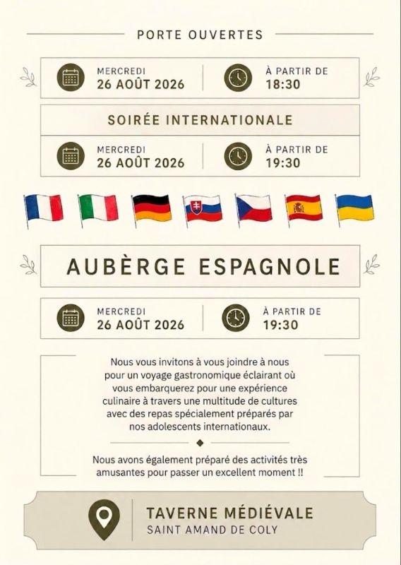 Soirée internationale à la Taverne Médiévale à Saint Amand de Coly La Taverne Médiévale Coly-Saint-Amand