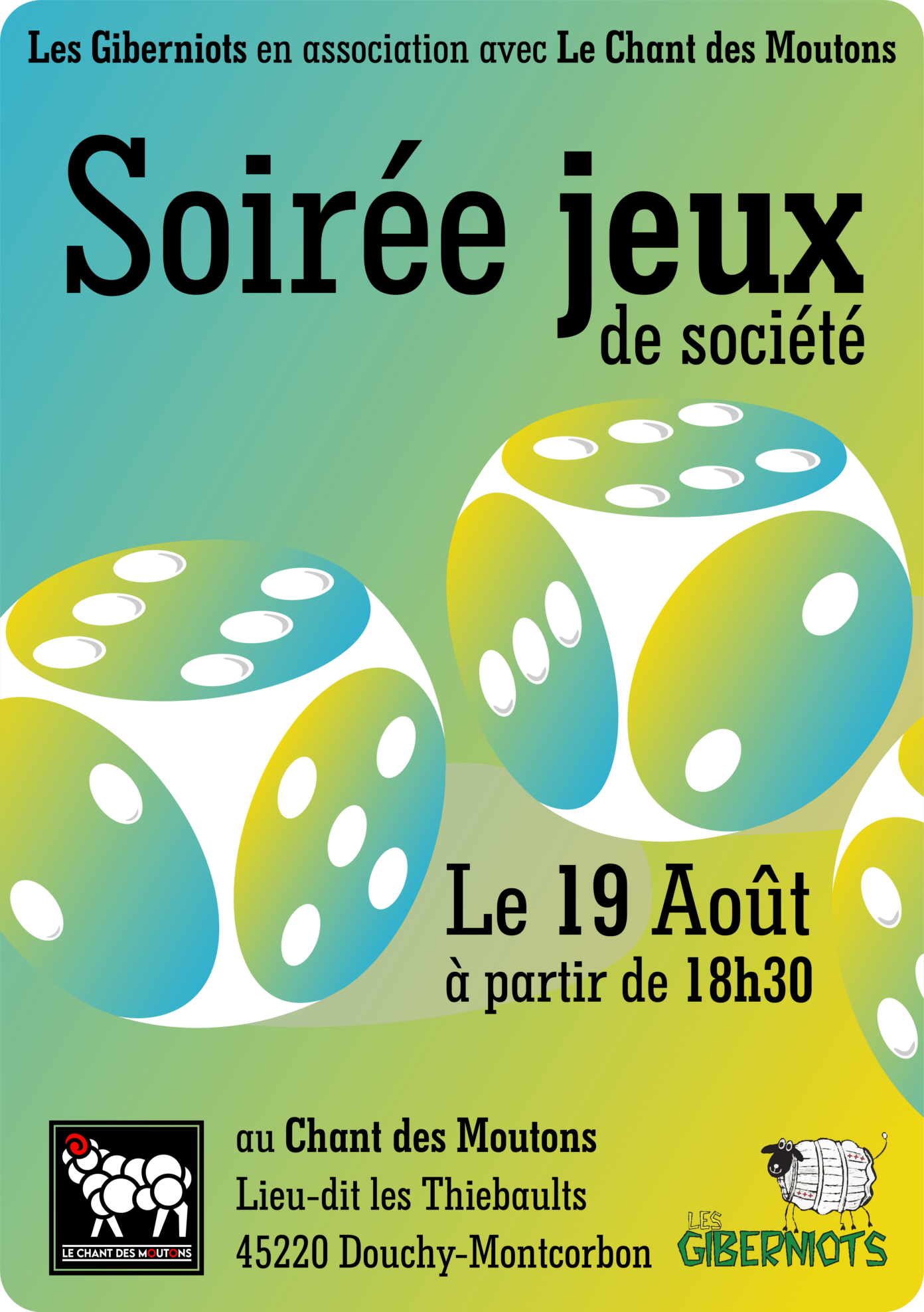Soirée Jeux de Société au Chant des Moutons Douchy-Montcorbon