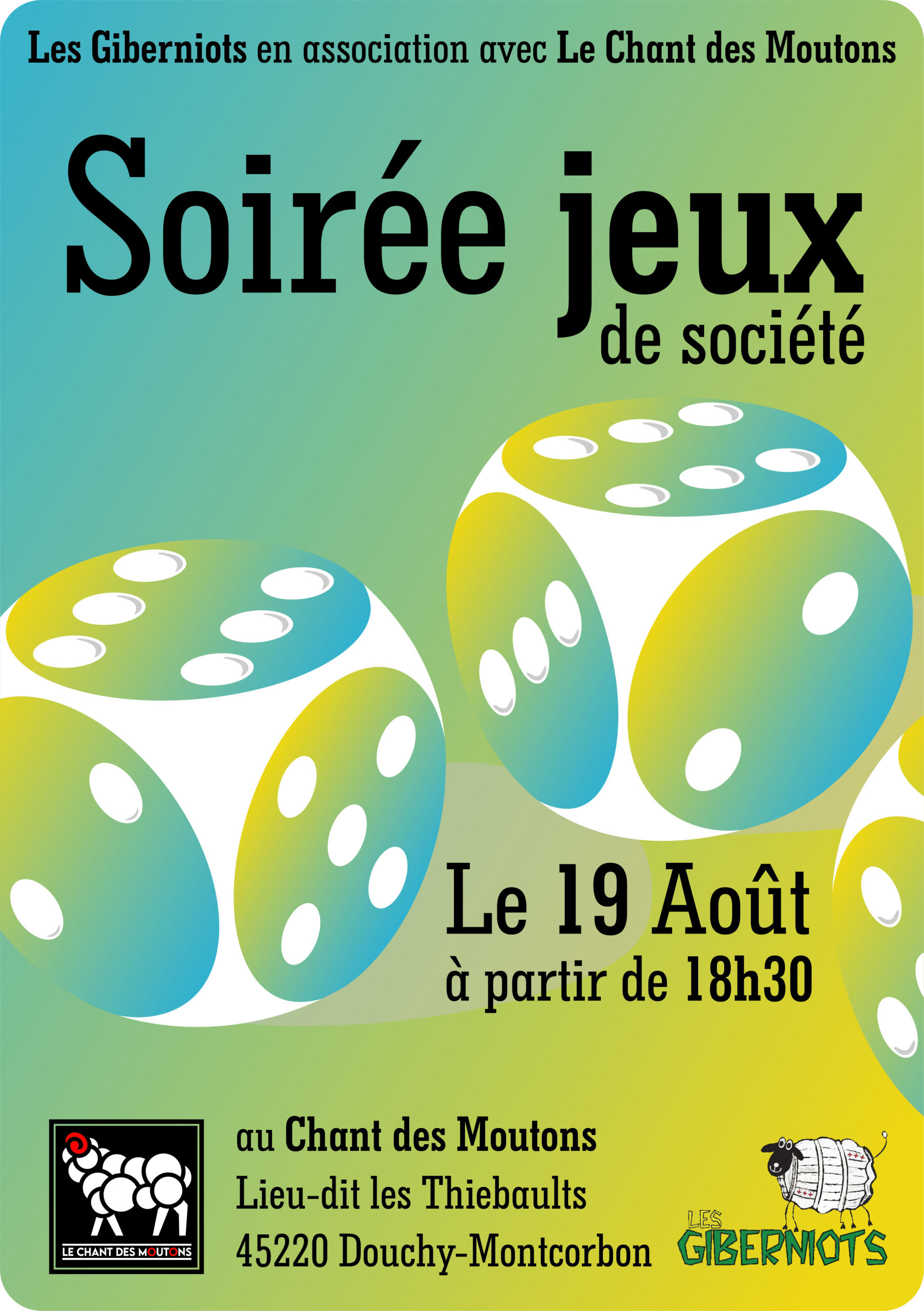 Soirée Jeux de Société au Chant des Moutons Lieu dit Les Thibaults Douchy-Montcorbon 2026-08-19