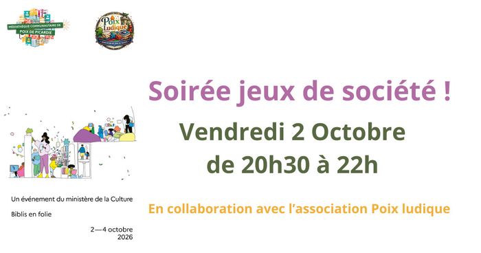 Soirée jeux de société, Médiathèque de Poix de Picardie, Poix-de-Picardie