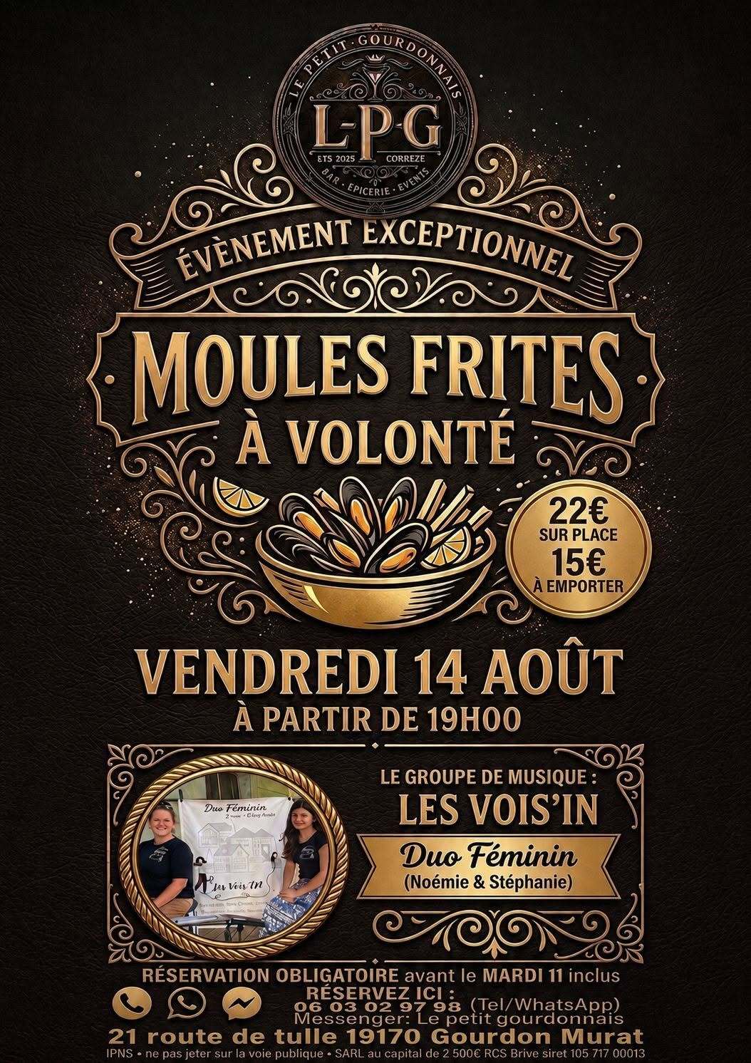 Soirée moules frites et concert Gourdon-Murat