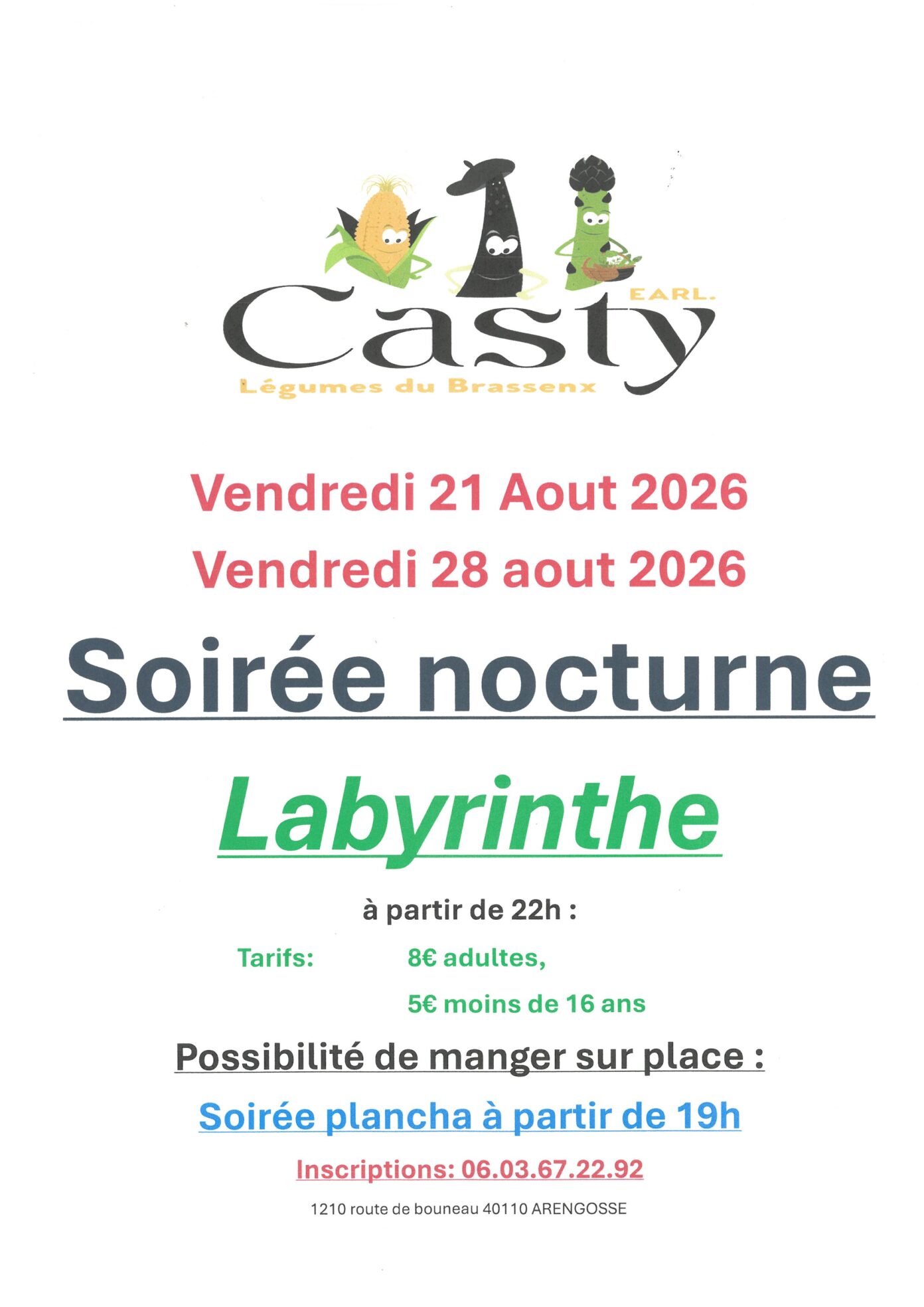 Soirée nocturne Labyrinthe EARL. Casty Arengosse