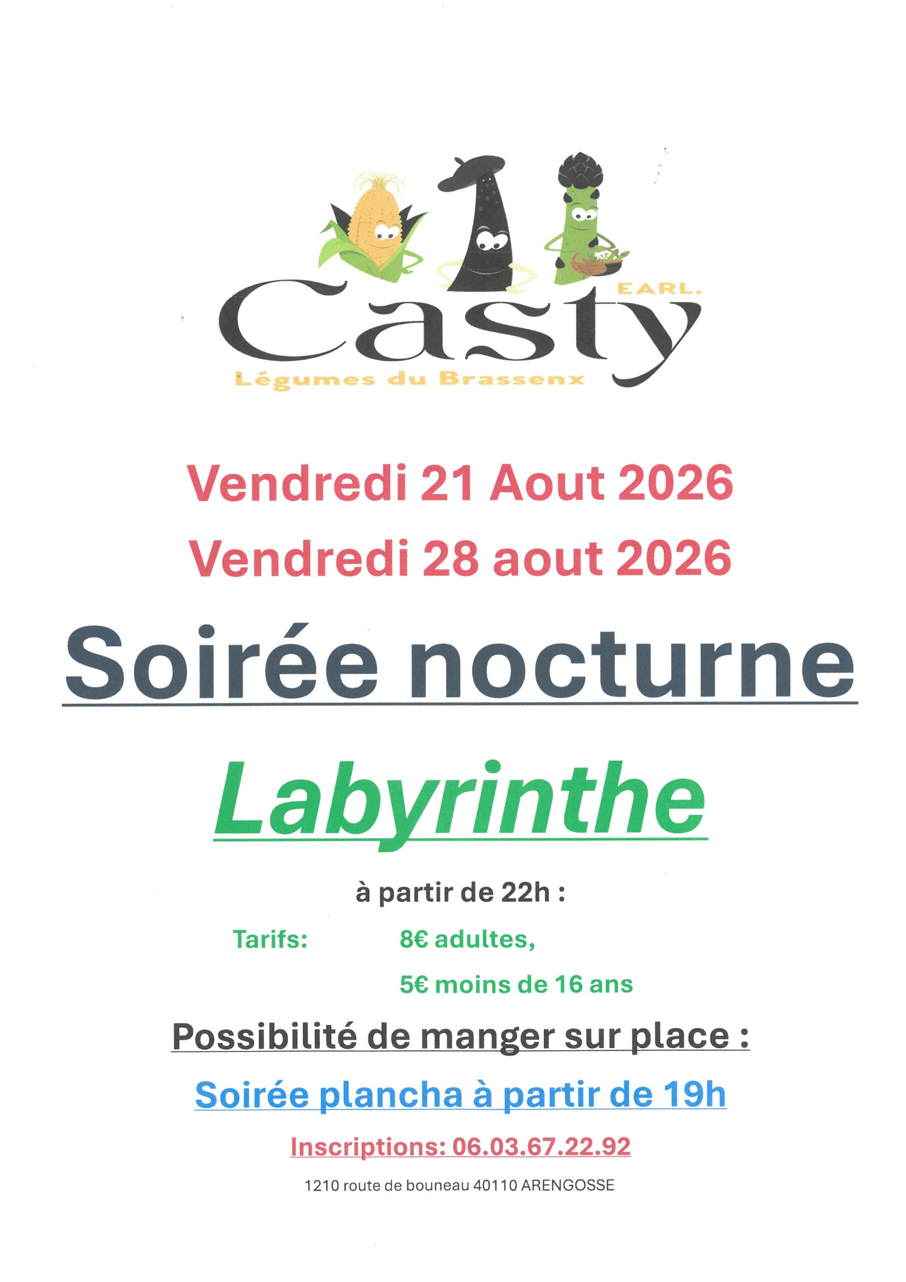 Soirée nocturne Labyrinthe EARL. Casty 1210 route de Bouneau Arengosse 2026-08-28