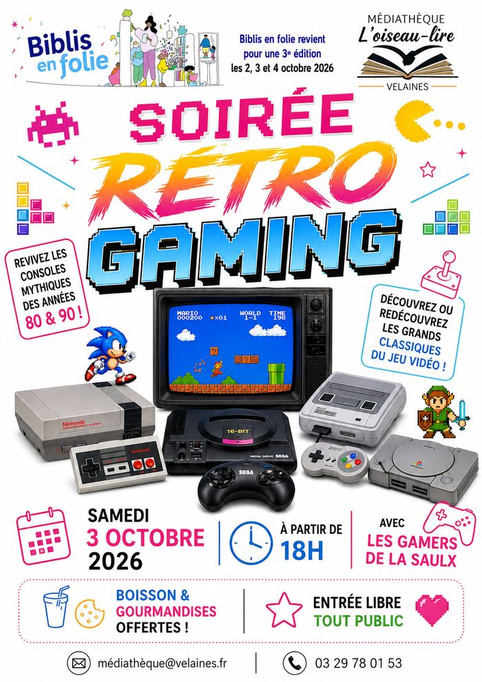Soirée rétro gaming Médiathèque L'Oiseau Lire Velaines