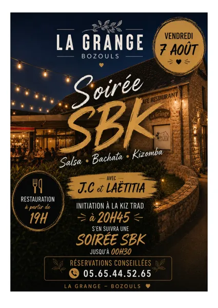 Soirée SBK Salsa / Bachata / Kizomba à la Grange Restaurant La Grange Bozouls