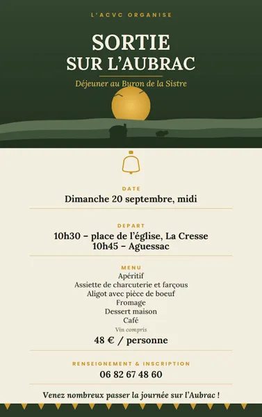 Sortie sur l'Aubrac au départ de la Cresse et départ d'Aguessac Déjeuner au buron de la Sistre Aguessac 2026-09-20