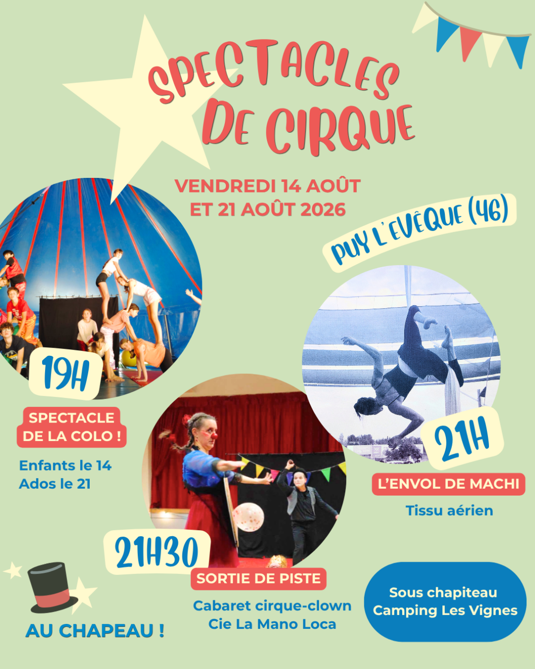 Spectacles de cirque au camping les Vignes Puy-l’Évêque