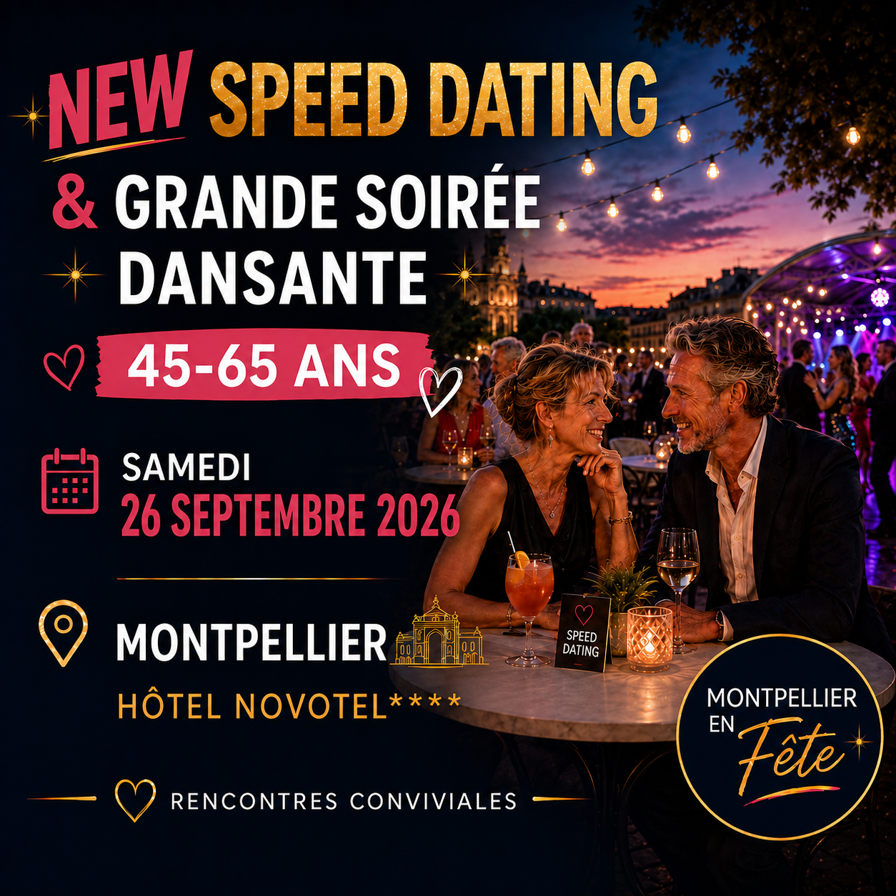 SPEED DATING 45-65 ANS AVEC SOIRÉE DANSANTE 125 bis avenue de Palavas Montpellier 2026-09-26