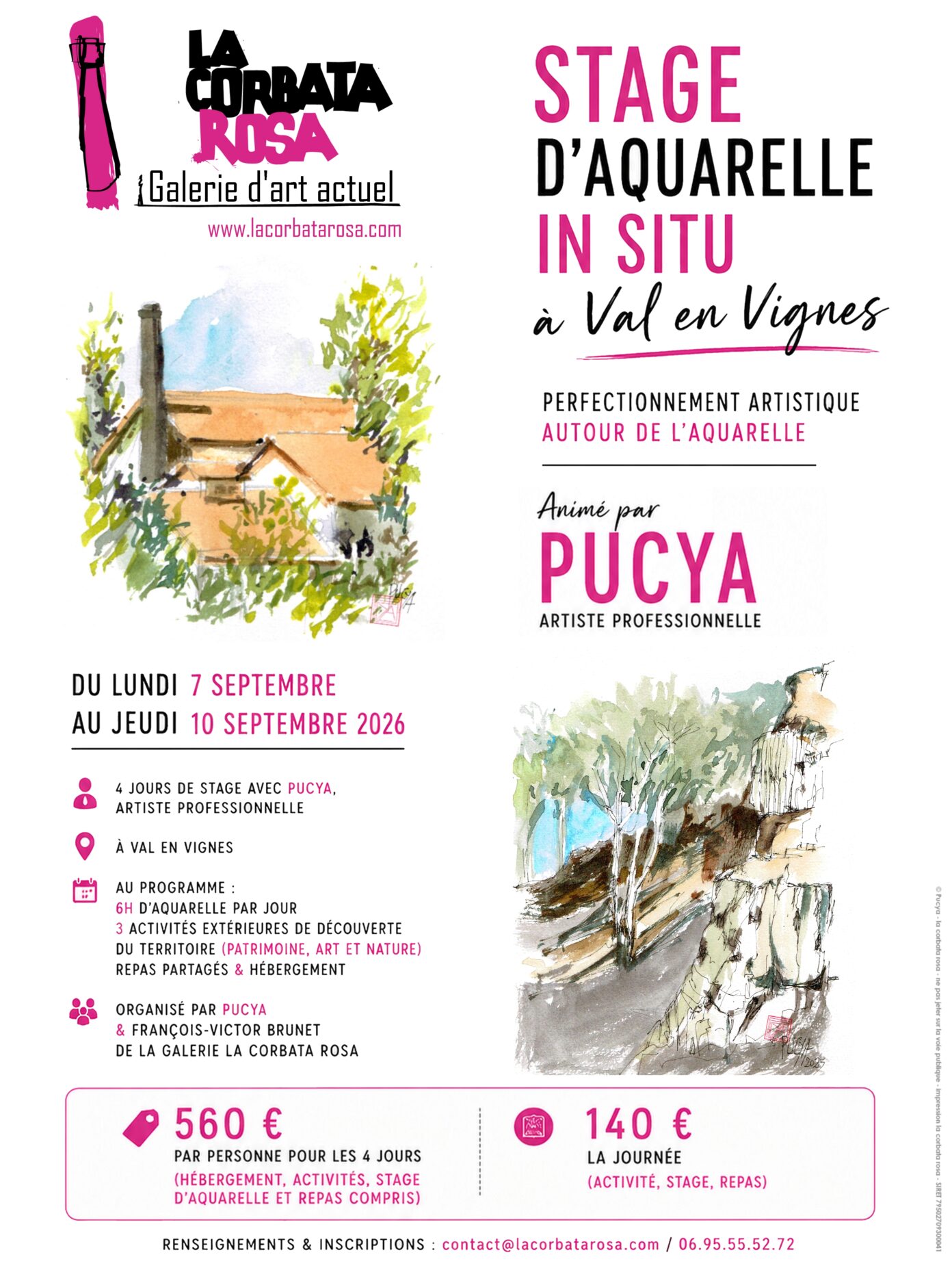 Stage d’aquarelle avec Pucya Galerie d’art La corbata rosa Val en Vignes
