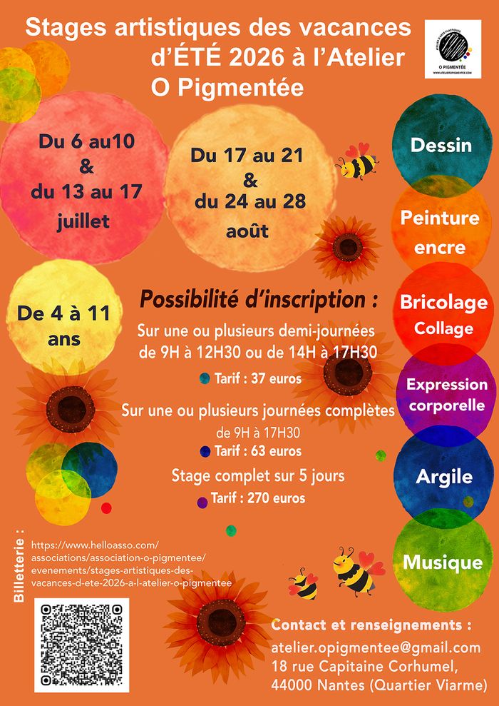 Stages artistiques des vacances d’été 2026 à l’Atelier O Pigmentée Atelier O Pigmentée Nantes