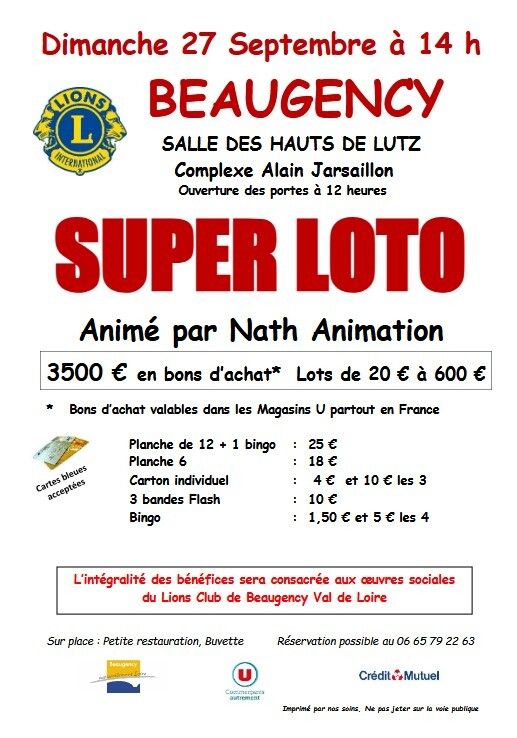 Super Loto, Complexe Alain Jarsaillon-Salle des fêtes des Hauts de Lutz, Beaugency