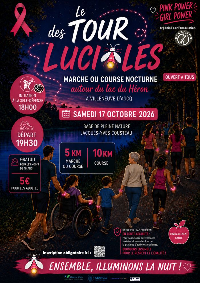 Tour des Lucioles – Marche/Course nocturne solidaire Octobre Rose au lac du Héron, Base de pleine nature, Villeneuve-d’Ascq