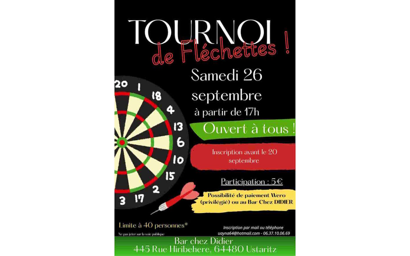 Tournoi de fléchettes Bar Chez Didier Ustaritz