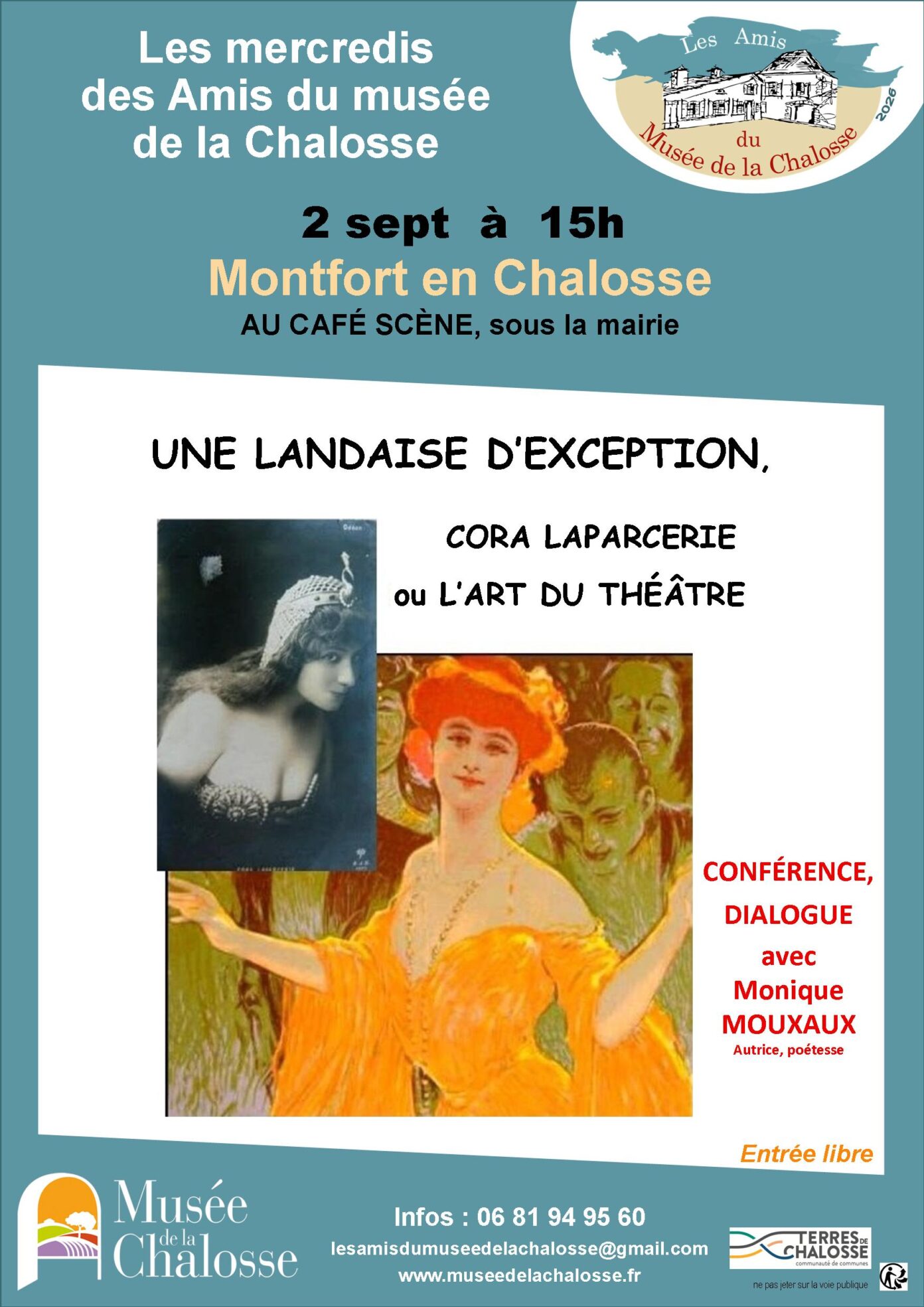 Une landaise d&rsquo;exception, Cora Laparcerie ou l&rsquo;art du théâtre Café Scène sous la mairie Montfort-en-Chalosse
