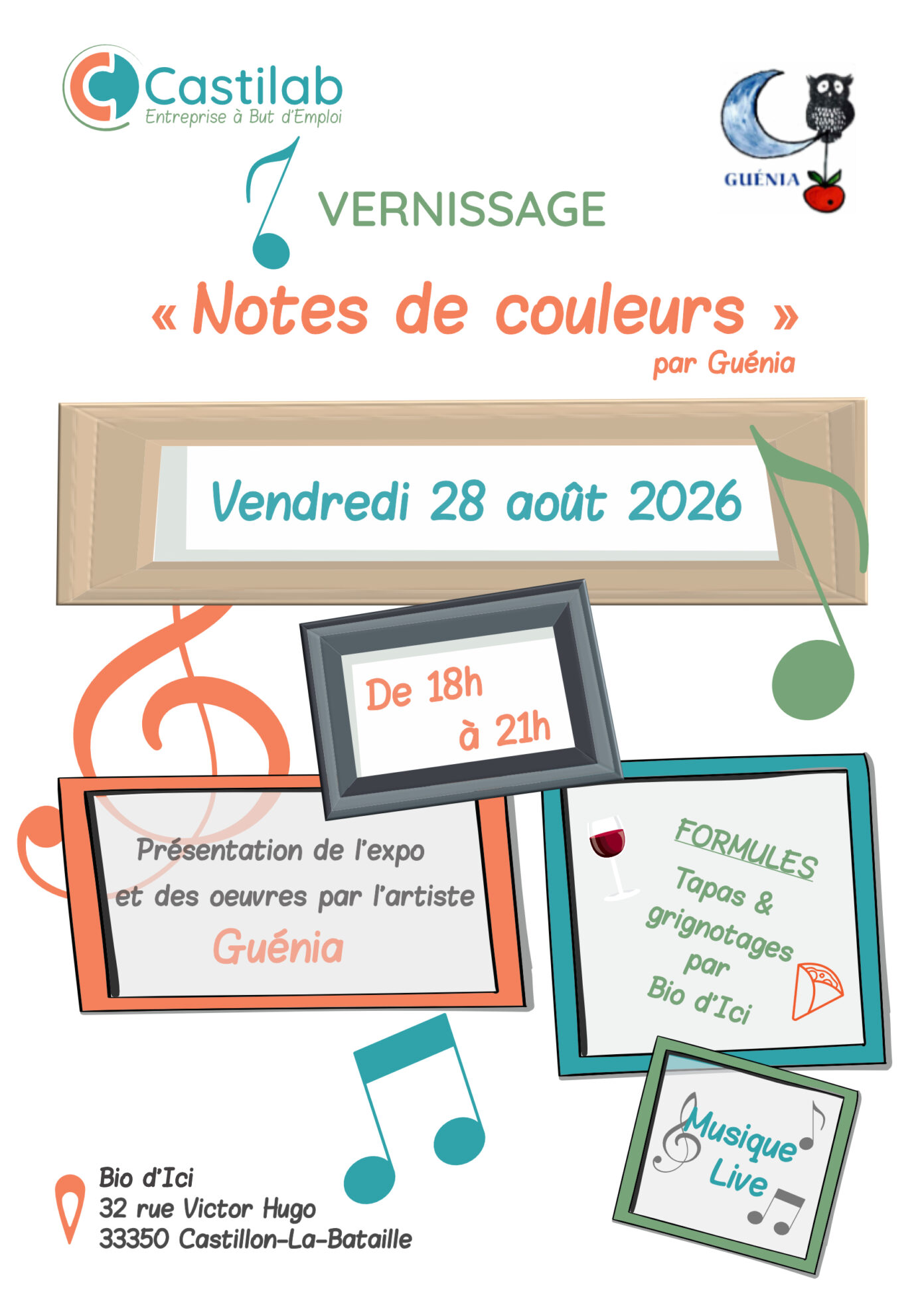 Vernissage exposition Notes de couleurs par Guénia Castillon-la-Bataille
