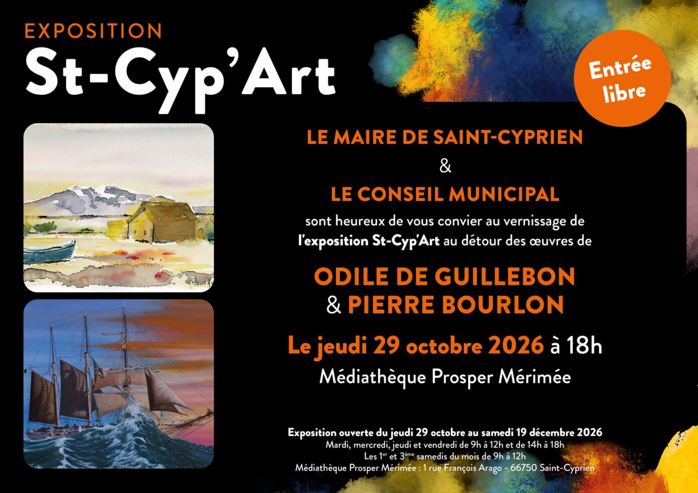 VERNISSAGE ST-CYP’ART ODILE DE GUILLEBON & PIERRE BOURLON Médiathèque Prosper Mérimée Saint-Cyprien