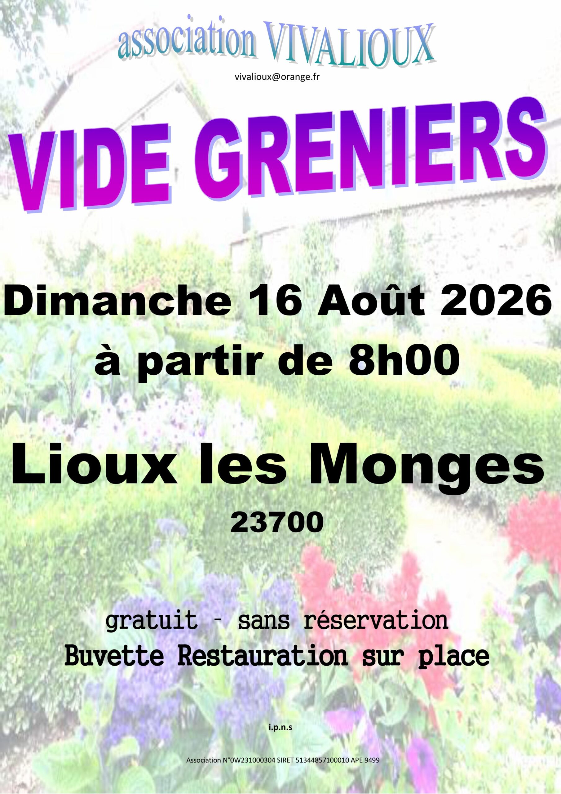 VIDE GRENIERS BOURG Lioux-les-Monges 2026-08-16