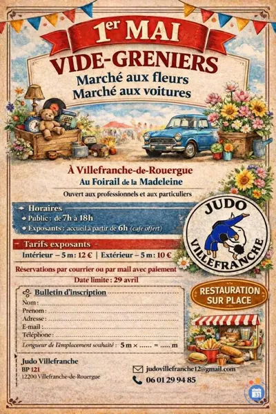 Vide-greniers Marché aux fleurs Marché aux voitures Avenue du 8 mai Villefranche-de-Rouergue 2027-05-01