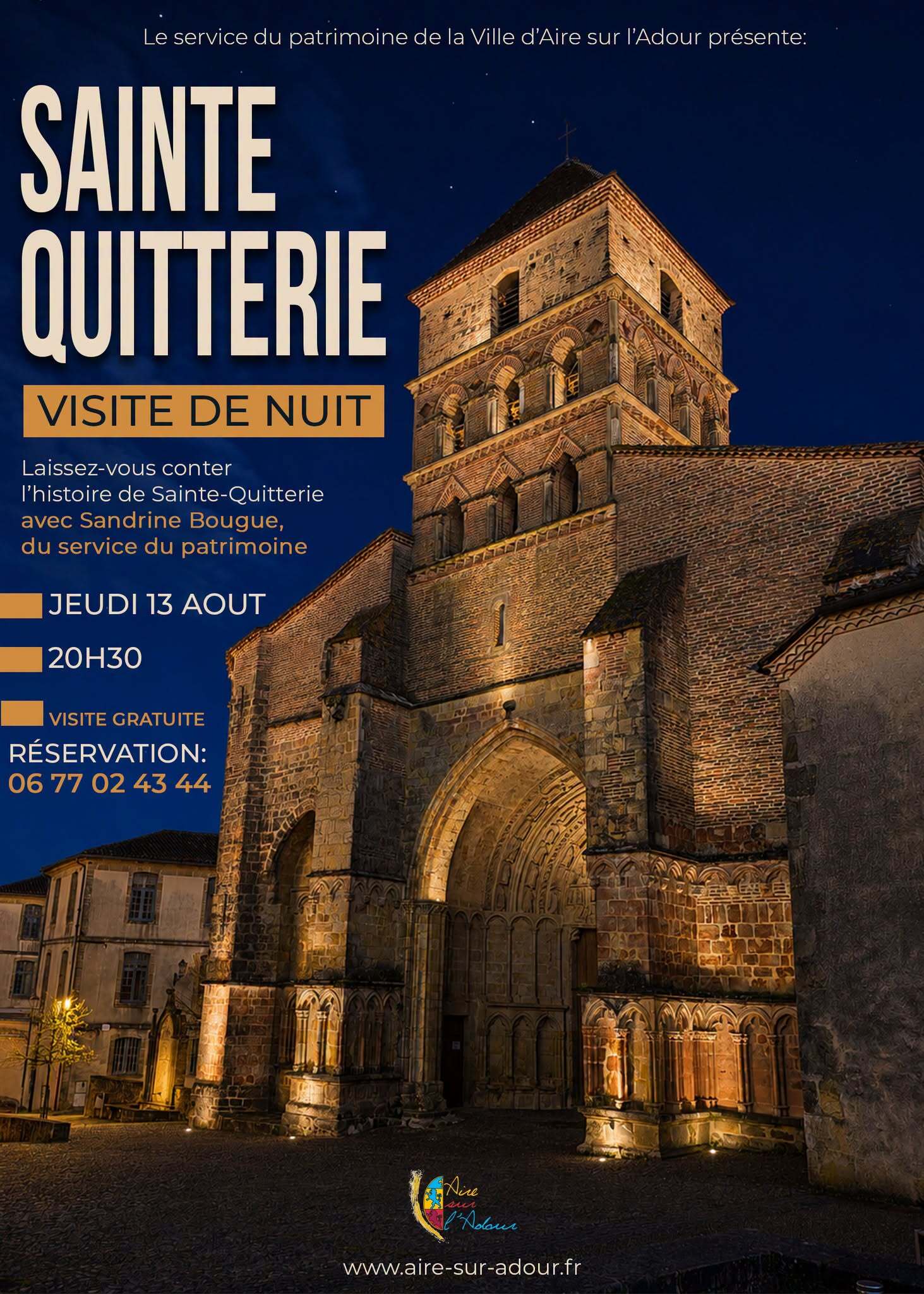 Visite nocturne de l'église Sainte-Quitterie Eglise Sainte-Quitterie Aire-sur-l'Adour 2026-08-13
