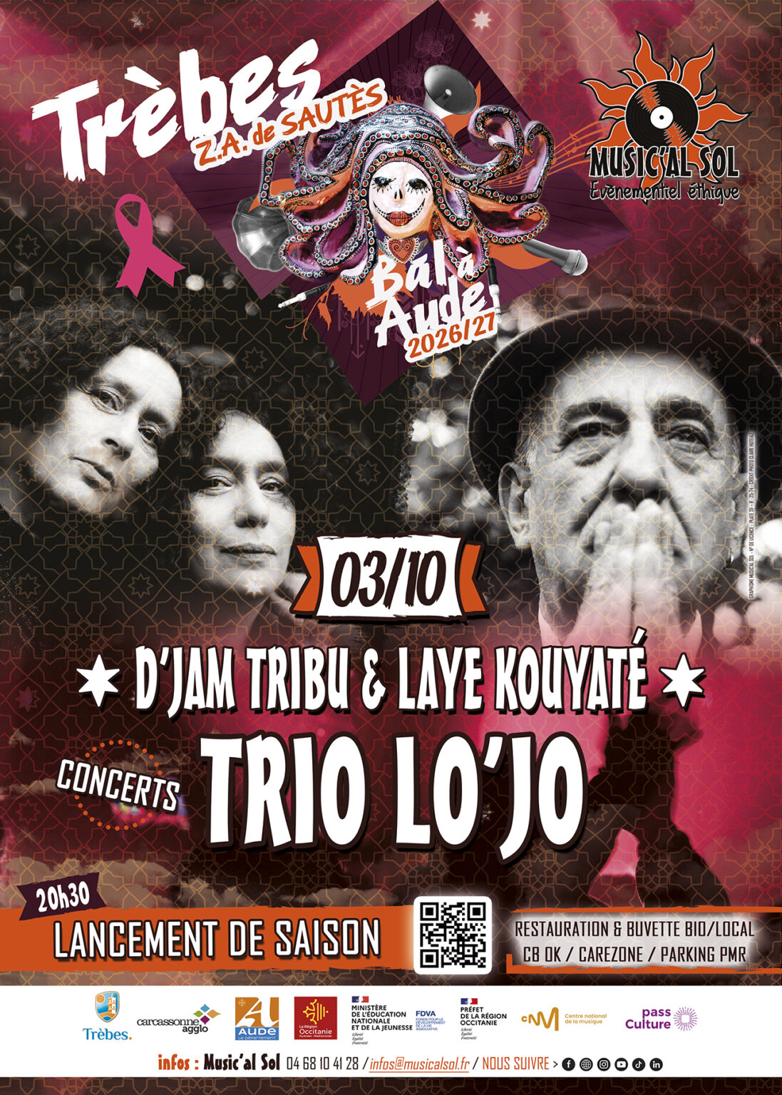 Concerts de TRIO LO’JO + D’jam Tribu & Laye Kouyaté – Lancement de saison Salle Bal à Aude (ZA de Sautès, derrière la Chambre de l’Agriculture) Trèbes
