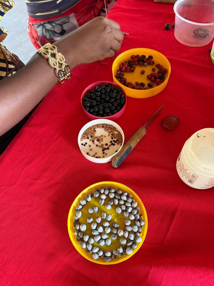 Atelier de confection de bijoux en graines, Association kalawachi, Kourou