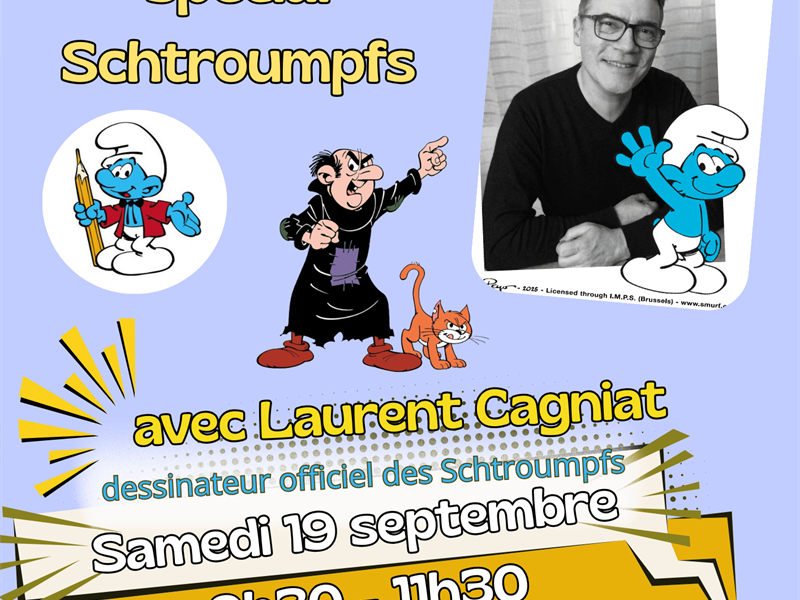 Atelier de dessin special Schtroumpfs avec Laurent Cagniat Médiathèque de Bruyères Bruyères