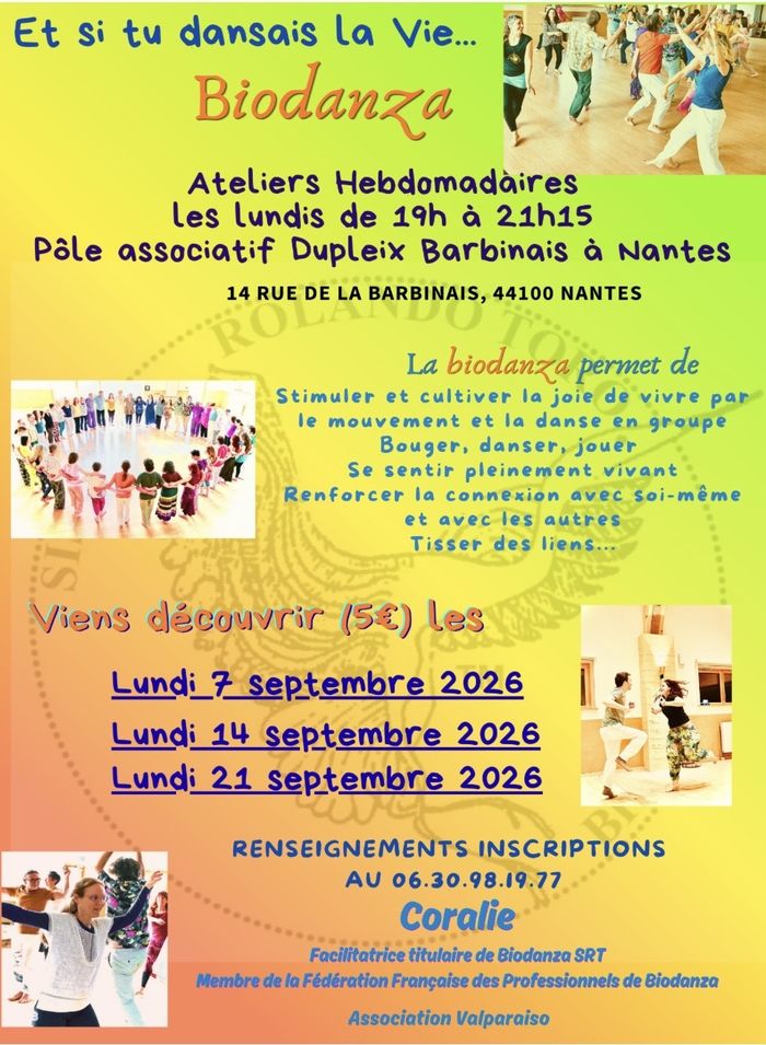 Ateliers découvertes de Biodanza Pôle associatif Dupleix Barbinais Nantes