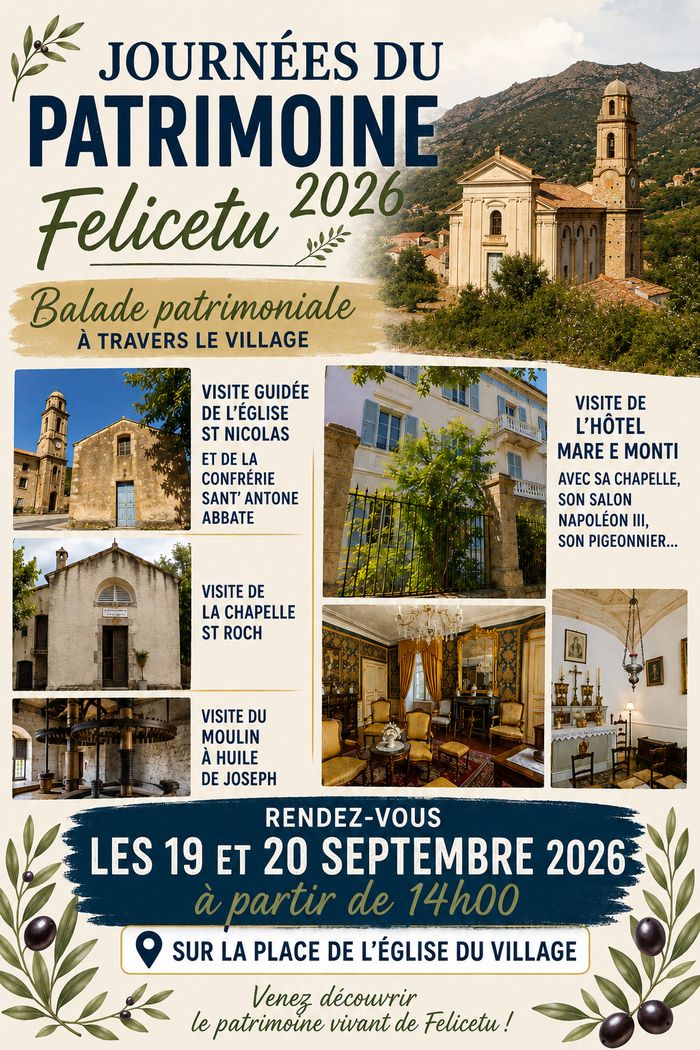 Balade patrimoniale à travers le village de Felicetu , 19 et 20 septembre à partir de 14h, Feliceto église, Feliceto