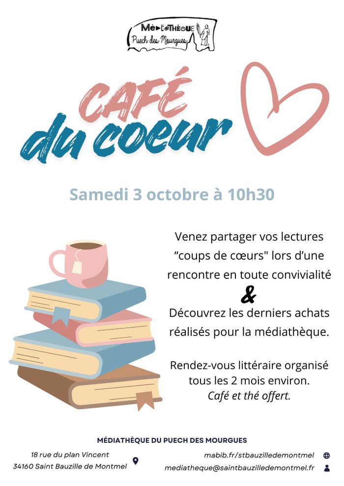 Café du cœur, Médiathèque Du Puech Des Mourgues, Saint-Bauzille-de-Montmel