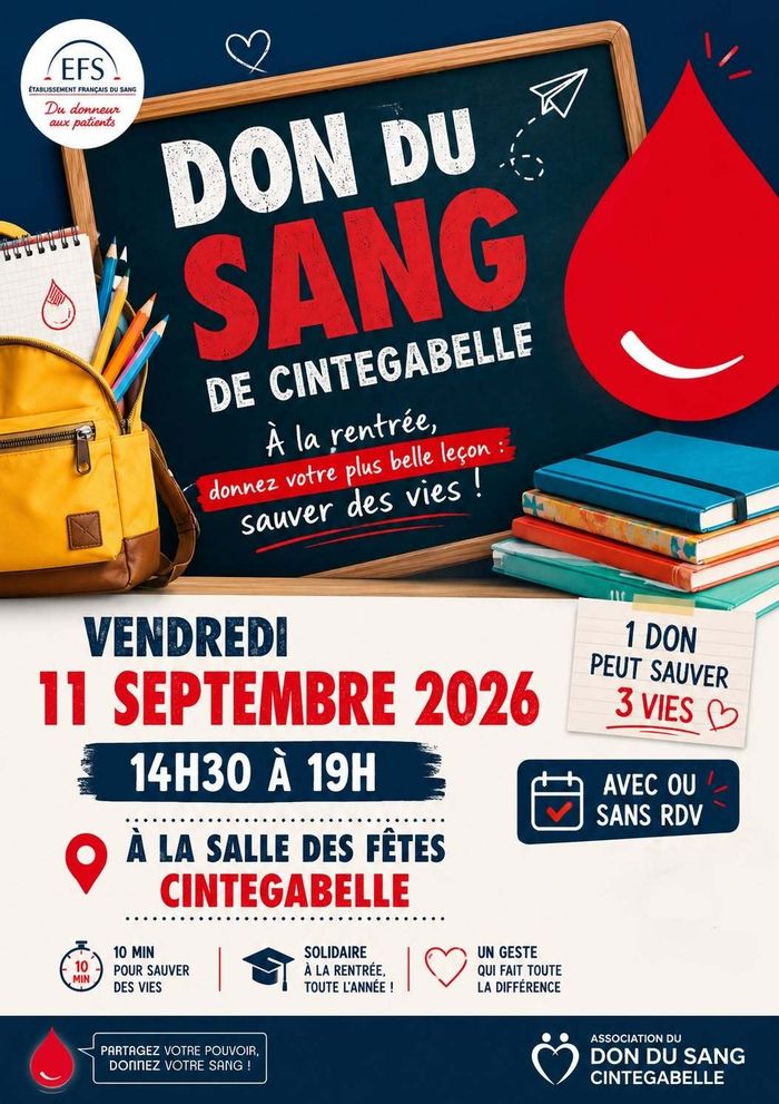 Collecte de sang Cintegabelle, salle des fêtes, Cintegabelle