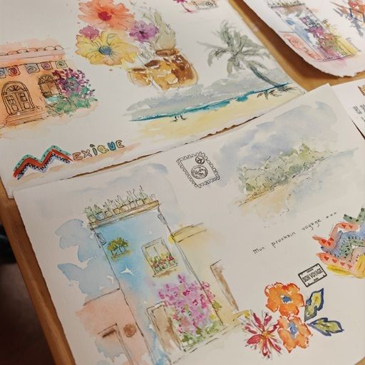 COMPLET Carnet de voyage en aquarelle, Médiathèque Jacques Ellul, Pessac