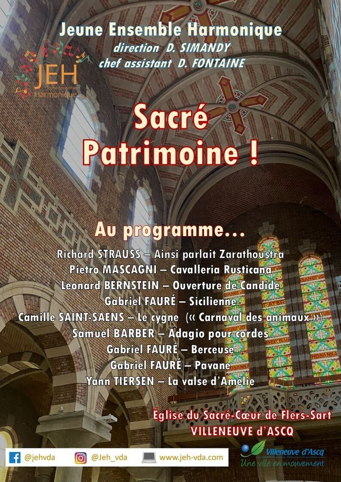 Concert du Jeune Ensemble Harmonique : Sacré Patrimoine!, Eglise du Sacré Coeur du Sart, Villeneuve-d’Ascq