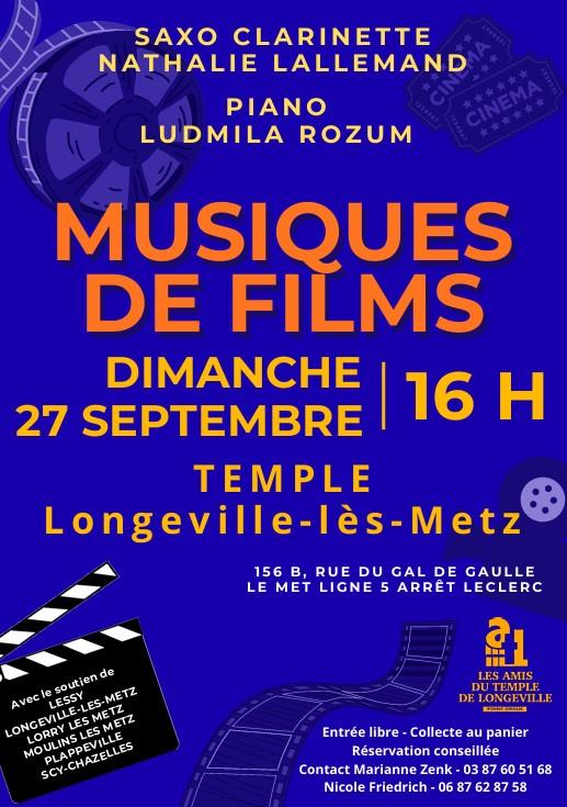 Concert Musiques de films Temple de Longeville-lès-Metz Longeville-lès-Metz