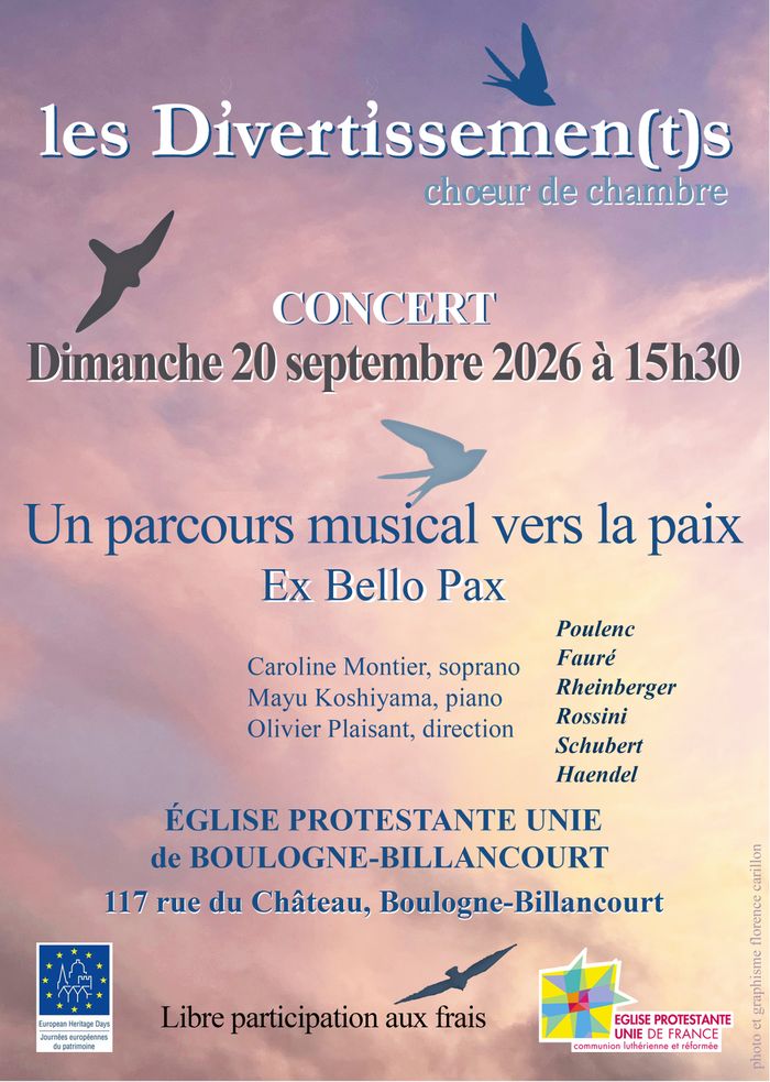 Concert par le chœur de chambre Les Divertissements, Église protestante unie, Boulogne-Billancourt