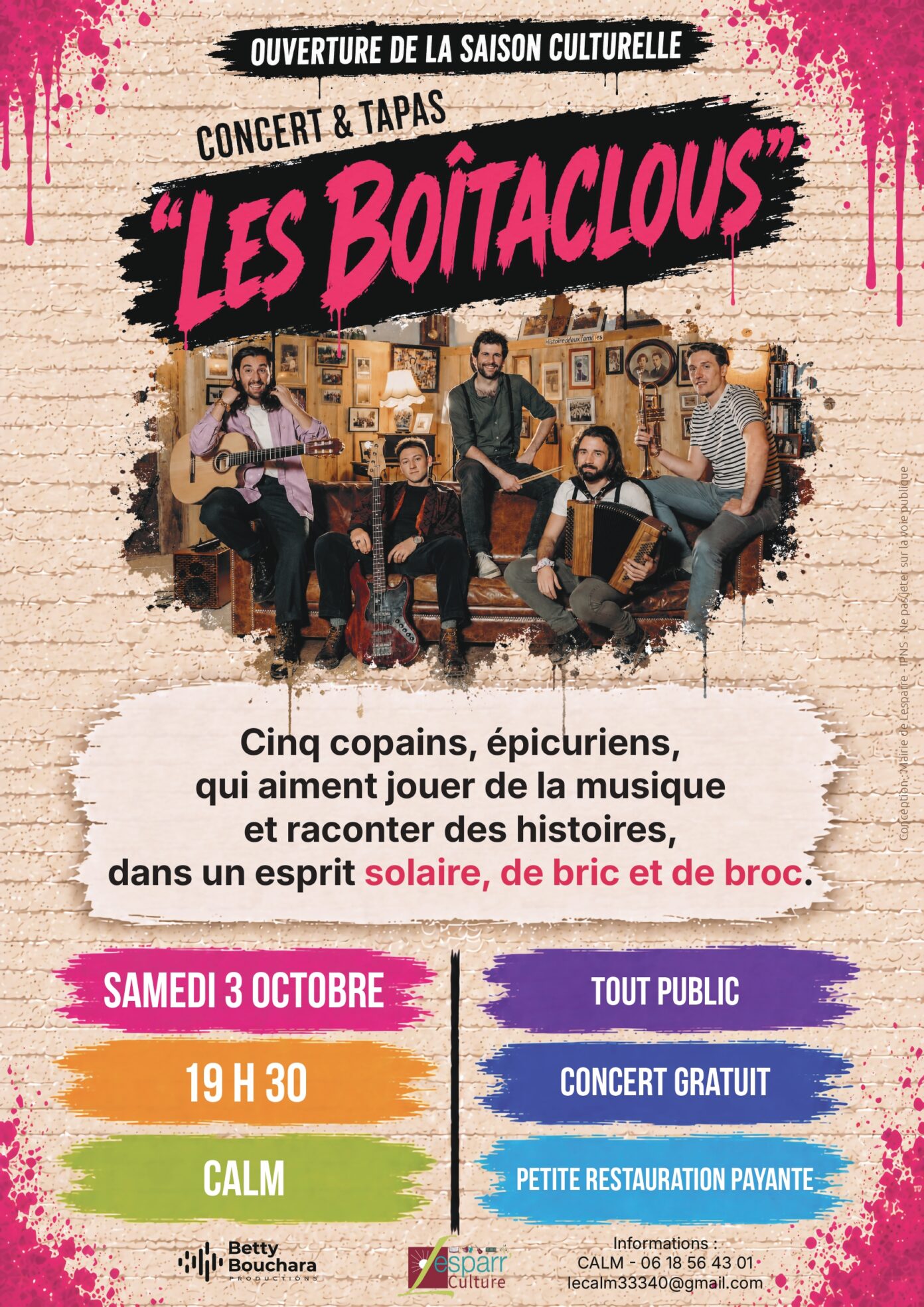 Concert & Tapas avec Les Boîtaclous CALM Lesparre-Médoc