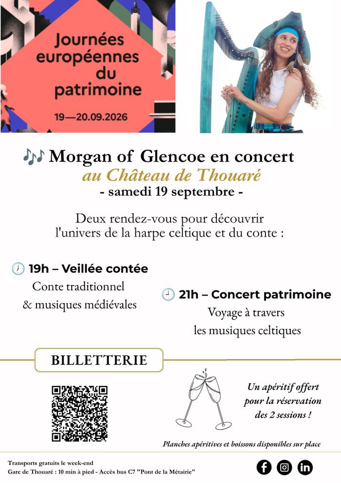 Concerts de Morgan of Glencoe dans l&rsquo;univers de la harpe celtique, du chant, et du conte., Château de Thouaré, Thouaré-sur-Loire