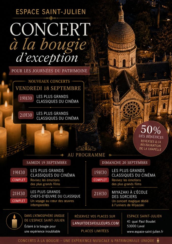 Concerts exceptionnels au profit de la restauration de la chapelle Saint-Joseph: Les plus grands classiques du cinéma, Espace Saint-Julien, Laval