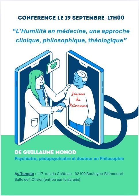 Conférence avec Guillaume Monod sur « L’humilité en médecine : une approche clinique, philosophique et théologique », Église protestante unie, Boulogne-Billancourt