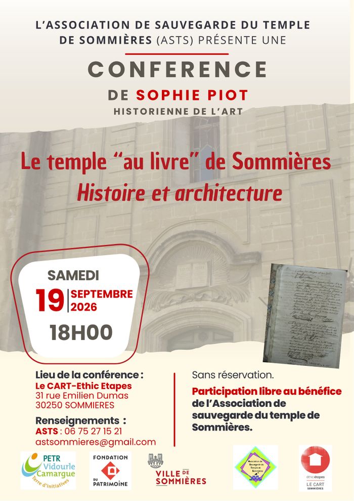 Conférence : le temple « au livre » de Sommières, histoire et architecture, Le Cart-Ethic étapes, Sommières