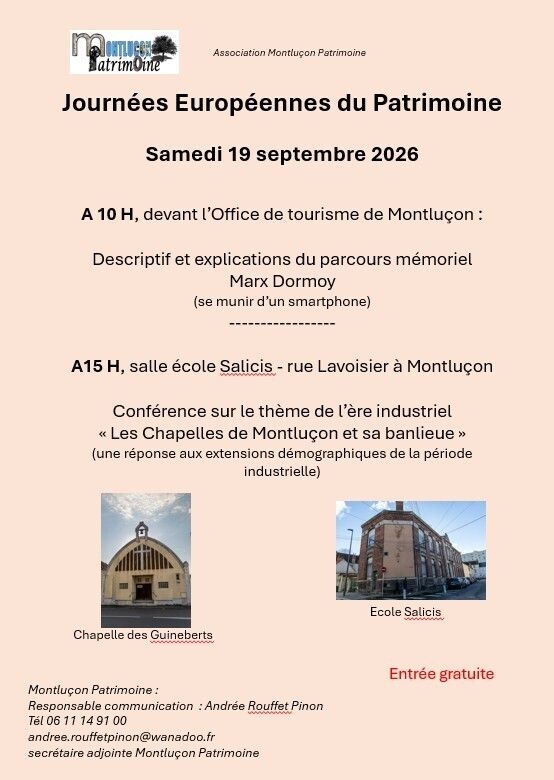 Conférence : « Les Chapelles de Montluçon et sa banlieue », Maison des Associations – Salle Salicis, Cusset