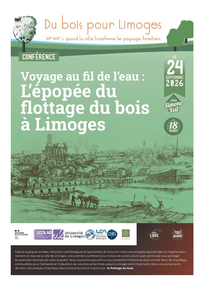 Conférence Voyage au fil de l&rsquo;eau : l&rsquo;épopée du flottage du bois à Limoges, Espace Simone Veil, Limoges