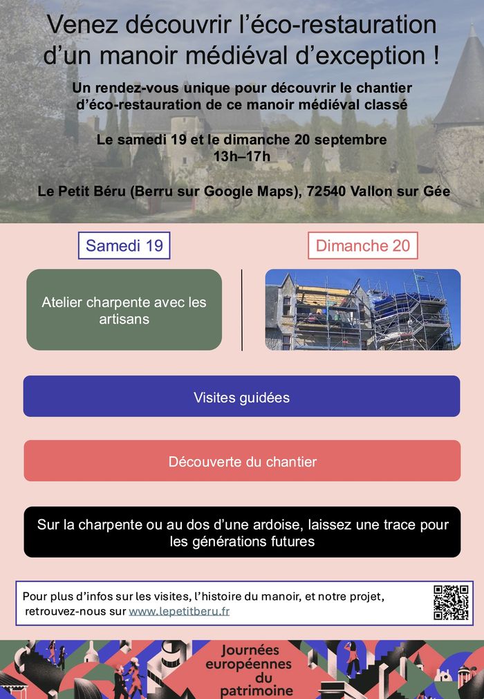 Découvrir le chantier d’éco-restauration du manoir du Petit Béru, Manoir du Petit Béru, Vallon-sur-Gée
