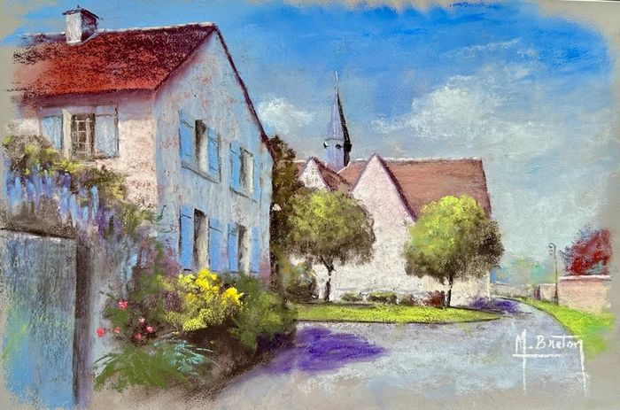 Démonstration par le pastelliste Michel Breton de peinture au pastel, dans l’église médiévale d’Hermeray, Église St Germain d’Auxerre, Hermeray